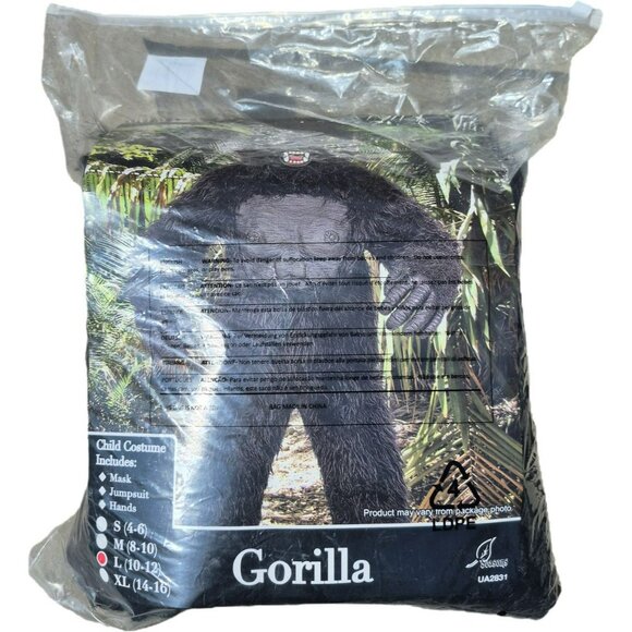 Seasons USA Gorilla Costume Halloween Child Size L 10-12 Black Faux Fur - Picture 4 of 14